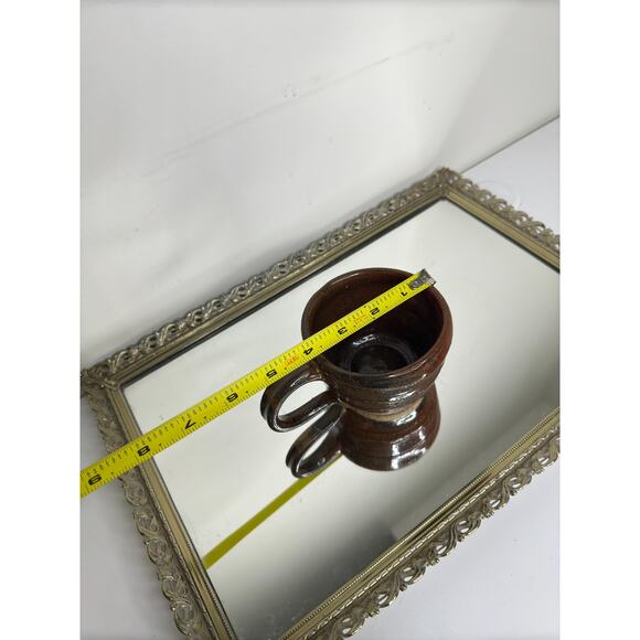 Signed Pottery mug, wide handle, brown, wheel thrown pottery, glazed, non-toxic - Picture 8 of 10